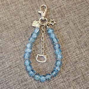 Sparkling Blue Beaded Bag Charm with Silver Charms